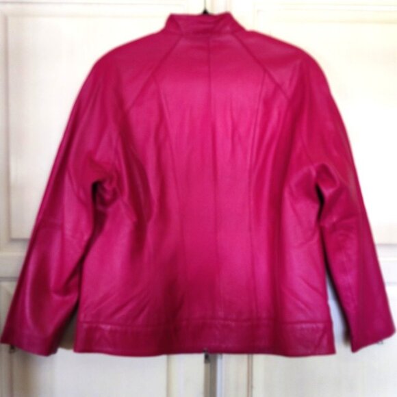JL Studio Vintage Leather Moto Jacket in Hot Pink w/Matching Gloves, Sz 14W, EUC - Picture 7 of 14